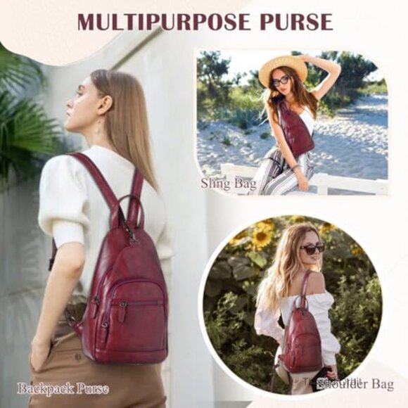 Anti-Theft Convertible Sling Backpack, PU Leather, Multi-Pocket Daypack